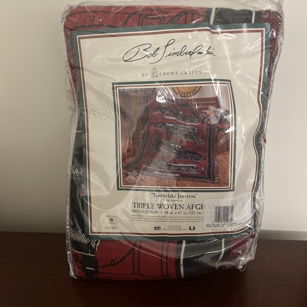 Vintage Bob Timberlake Junction Train Afghan Tapestry Throw NEW USA Crown Crafts